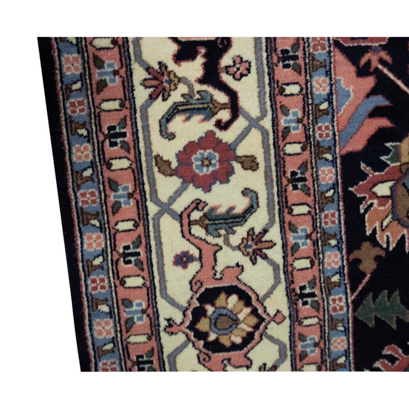 Tapis oriental en laine noué à la main 9 pi x 12 pi bleu marine / ivoire / noir Oriental