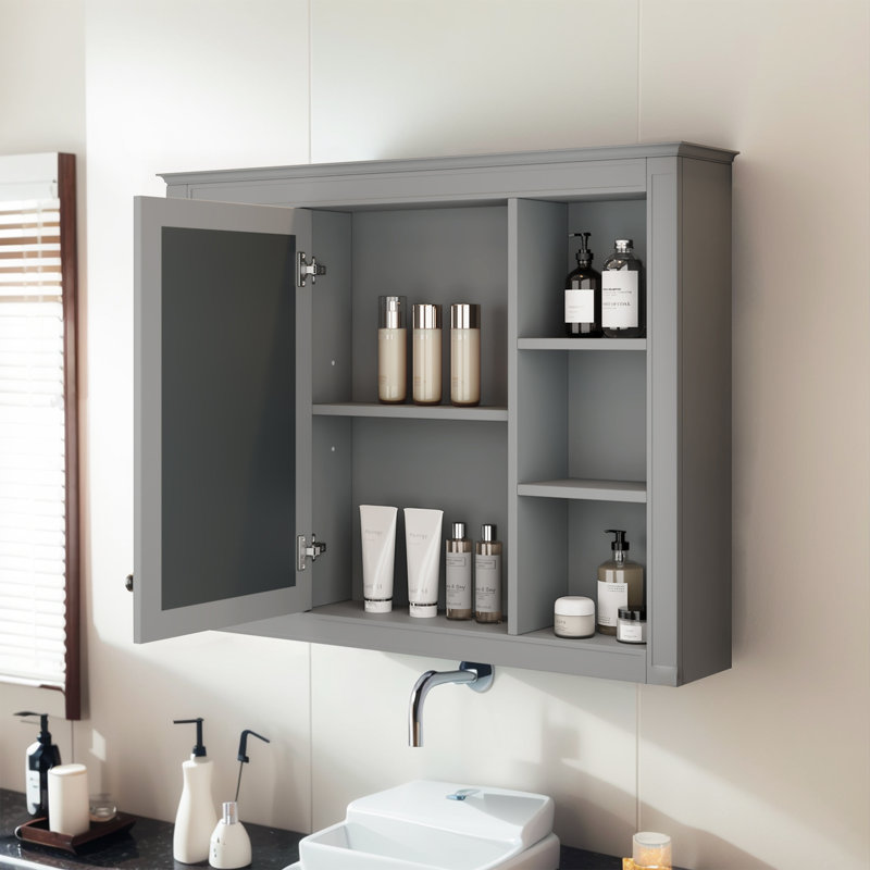 Wall Mounted Medicine Cabinet Mirror Fixed, Gray