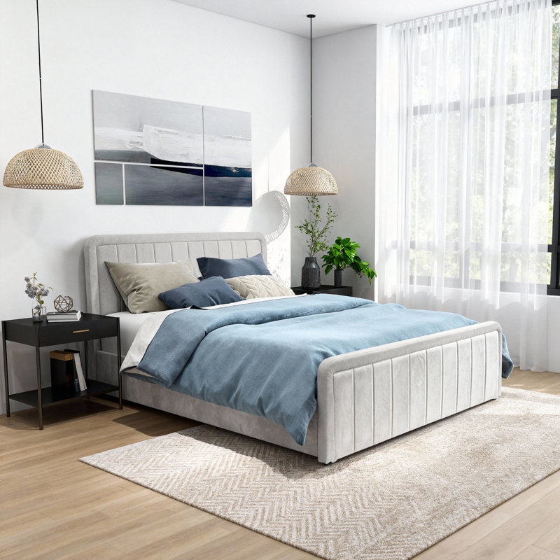 Altgeld Upholstered Ottoman Storage Bed, Cream, Kingsize (5')