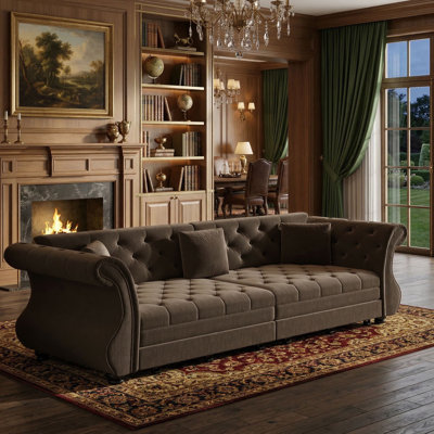 Tufted Velvet Chesterfield Convertible Sleeper Sofa with Rolled Arms