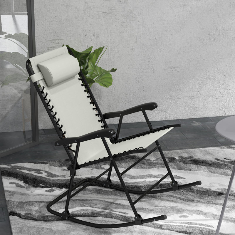Ensemble de chaises berçantes d'extérieur 2 pièces Outsunny, ensemble de chaise berçante pliable pour patio, Blanc, crème