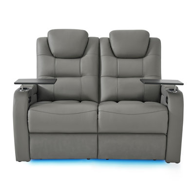 Dual Power Top Grain Leather Home Theater Recliner with USB & Type-C Charging Ports