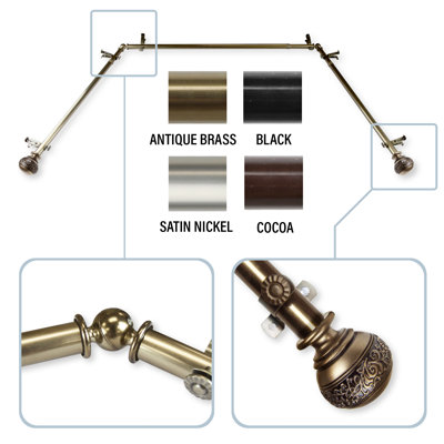 Solon Steel Rod/Resin Finials Adjustable Bay Window Curtain Rod