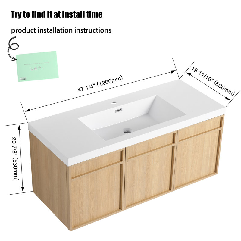 Meuble-lavabo simple mural 48 po avec comptoir en résine