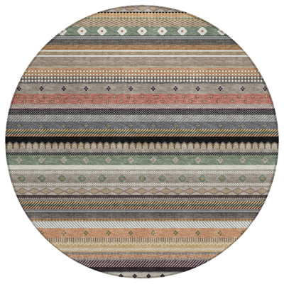 Machine Washable Indoor/Outdoor Husby ACN2218 Striped Rug