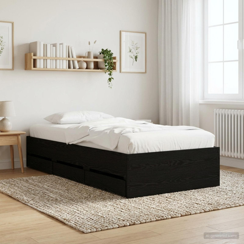 Bed Frame, Black Oak