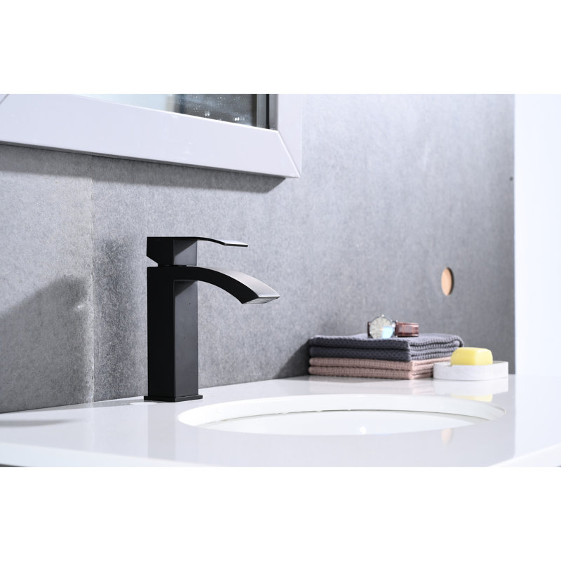Robinet de lavabo de salle de bain à poignée simple - fini noir mat, très grand bec rectangulaire, corrosion et rouille, installation simple avec cascade noire, contrôle, matériau rouille