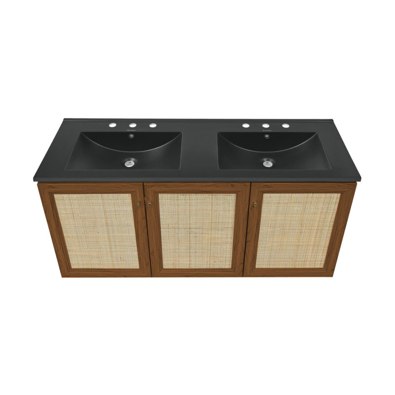 Ensemble de meuble-lavabo mural en chêne avec lavabo à double cuve Classe 48, Noir, noir, noir, noir, Brun