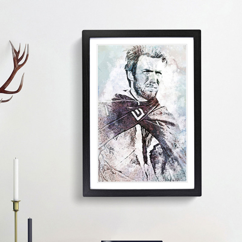 Clint Eastwood in Abstract - Framed Print, 48cm H x 36cm W x 2cm D, Black Framed