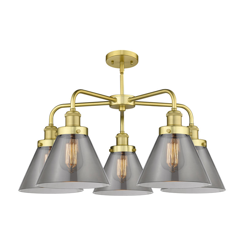 Lustre suspendu 5 lumières Cone, Plaqué couleur fumée, Or satiné