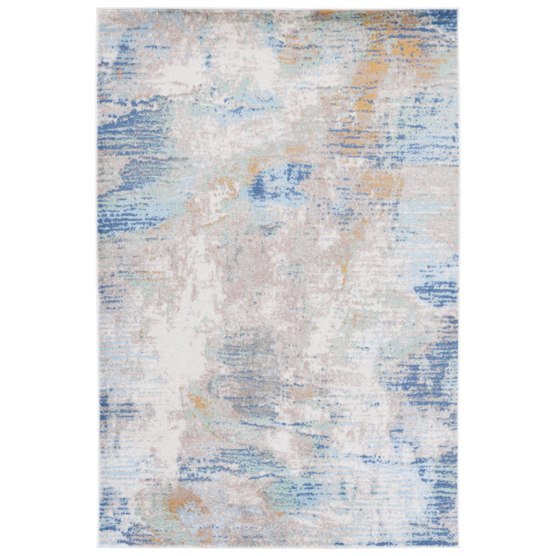 Tapis Strasser 504 en beige / bleu-vert, Rectangle 9 pi x 12 pi