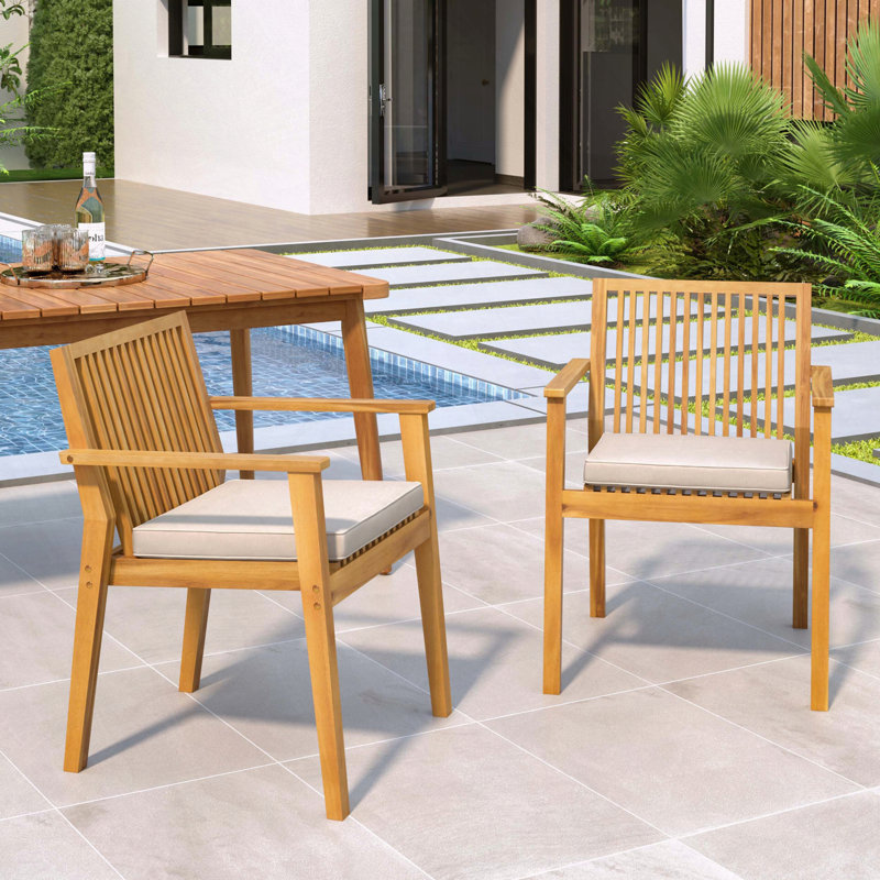 Acacia Wood Dining Chair Waterproof Sturdy 400Lbs