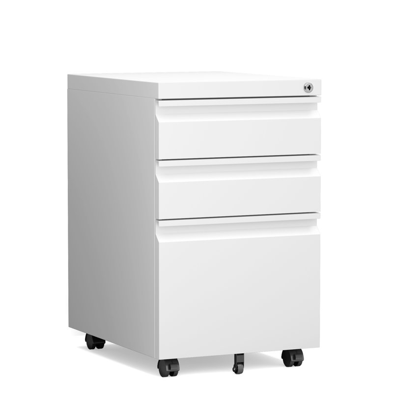 Glenden 15.35'' Wide 3 -Drawer Mobile Steel File Cabinet, White