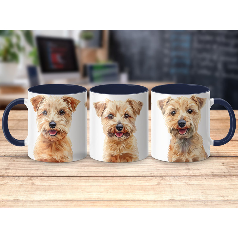 Watercolor Norwich Terrier Puppy Head Art 11oz Coffee Mug, Navy, 2
