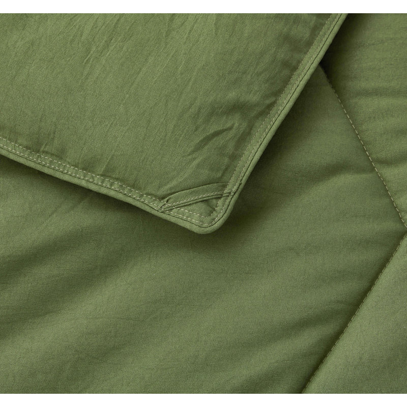 Washed Microfiber Bedding Honeycomb Comforter Set, Olive Green, Full/Double Comforter + 2 Standard Shams