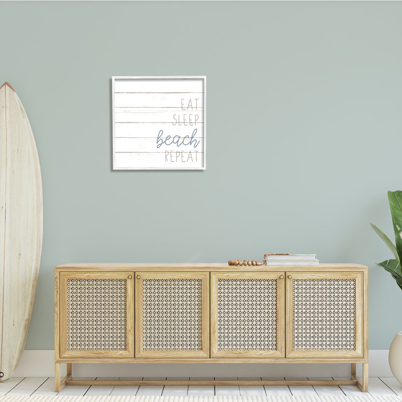 "Eat Sleep Beach", phrase répétée, planche blanche, art mural par Kim Allen, H 24 po x l 24 po x P 1,5 po