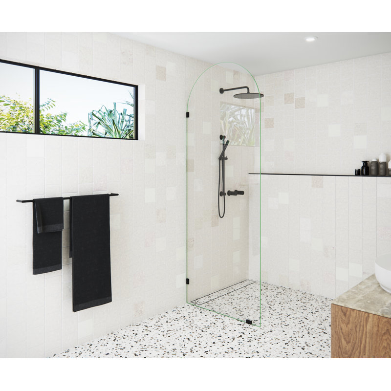 Venus 32 in. x 86.75 in. Fully Frameless Arched Single Fixed Shower Panel, Matte Black