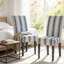 Ensemble de 4 chaises de salle à manger rembourrées - tissu doux avec motif à rayures, structure en bois d'hévéa robuste, chaises rembourrées contemporaines pour la cuisine et la salle à manger, assemblage facile-623583028