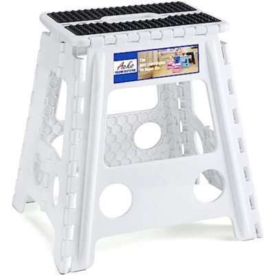 Escabeau pliant de 16 pouces de hauteur pour escabeaux pliables robustes de qualité supérieure pour adultes et enfants, petit tabouret pliant en plastique pouvant contenir jusqu'à 300 lb de pois gris (paquet de 1)
