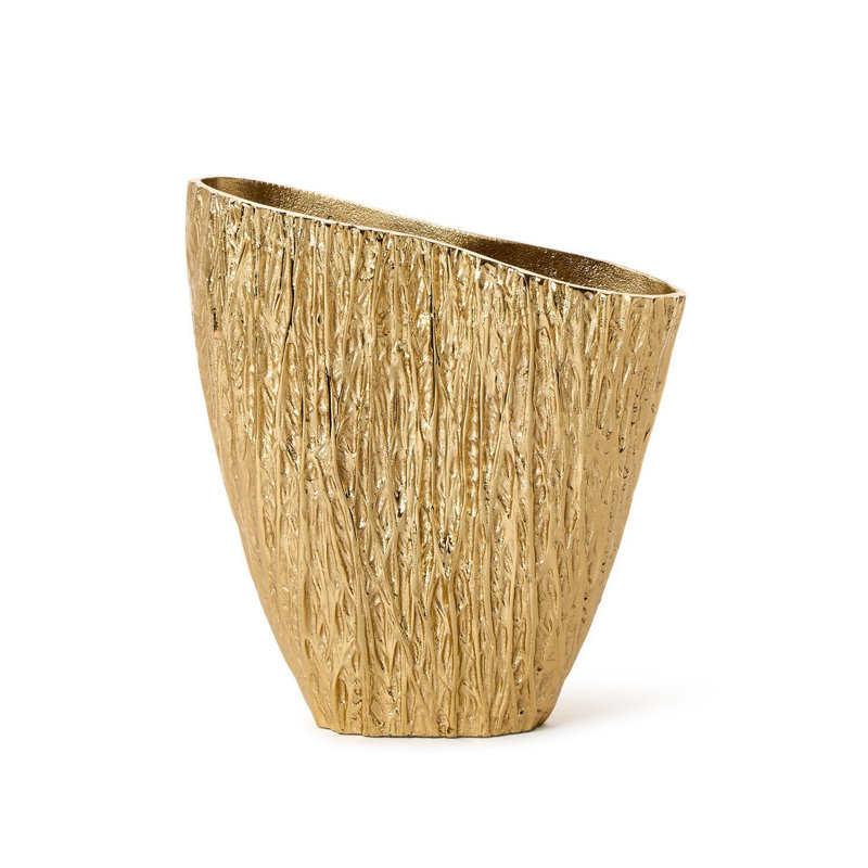Vase décoratif en métal recyclé à plis dorés pour les fleurs séchées - 10 po