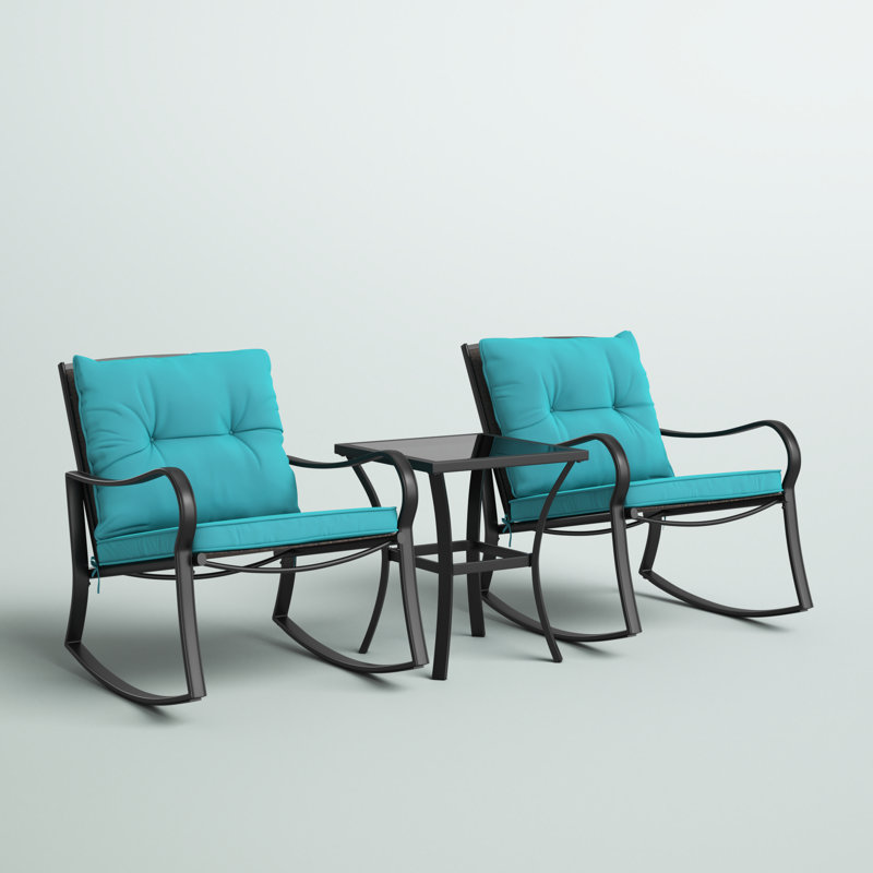 Ensemble de patio d'extérieur avec coussins 3 pièces Prciado, Bleu