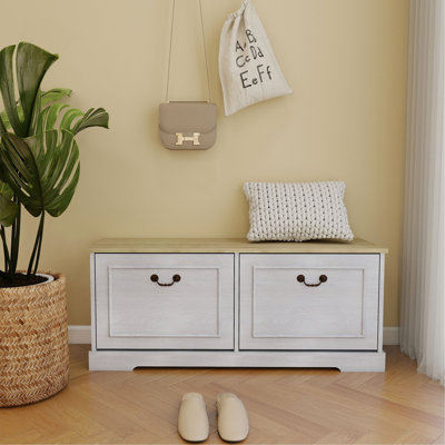 Shoe Storage Bench With 2 Flip Drawers And Adjustable Shelf For Entryway, Hallway, Bedroom