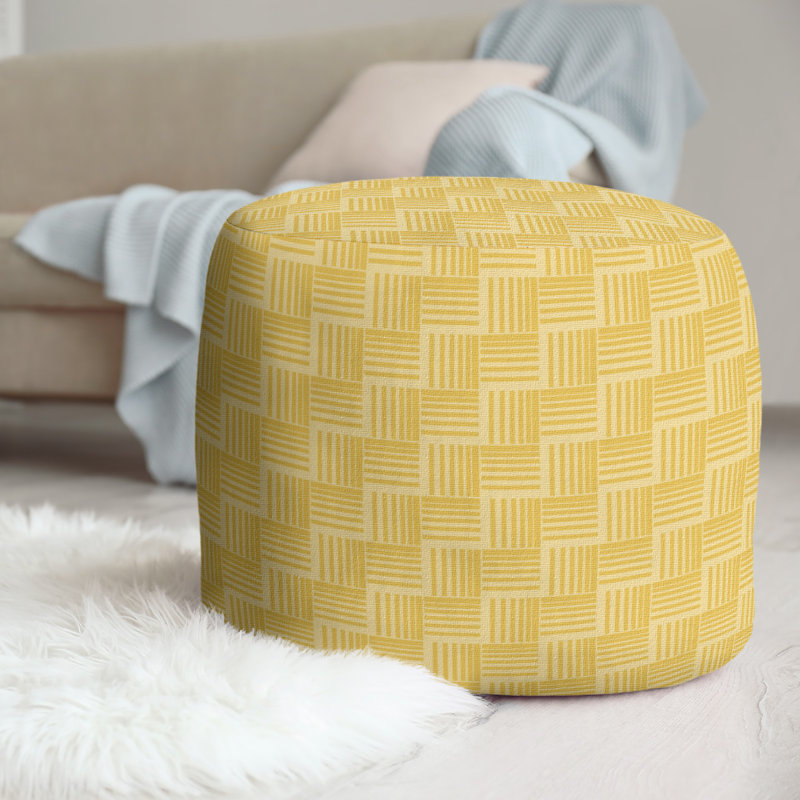 Upholstered Pouf, Yellow
