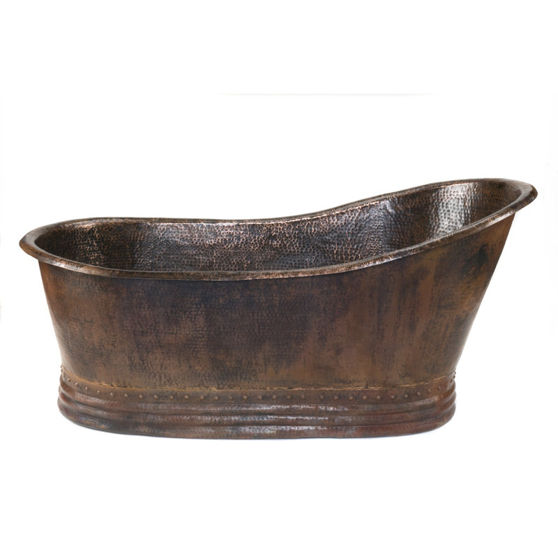 67" Hammered Copper Single Slipper Bathtub