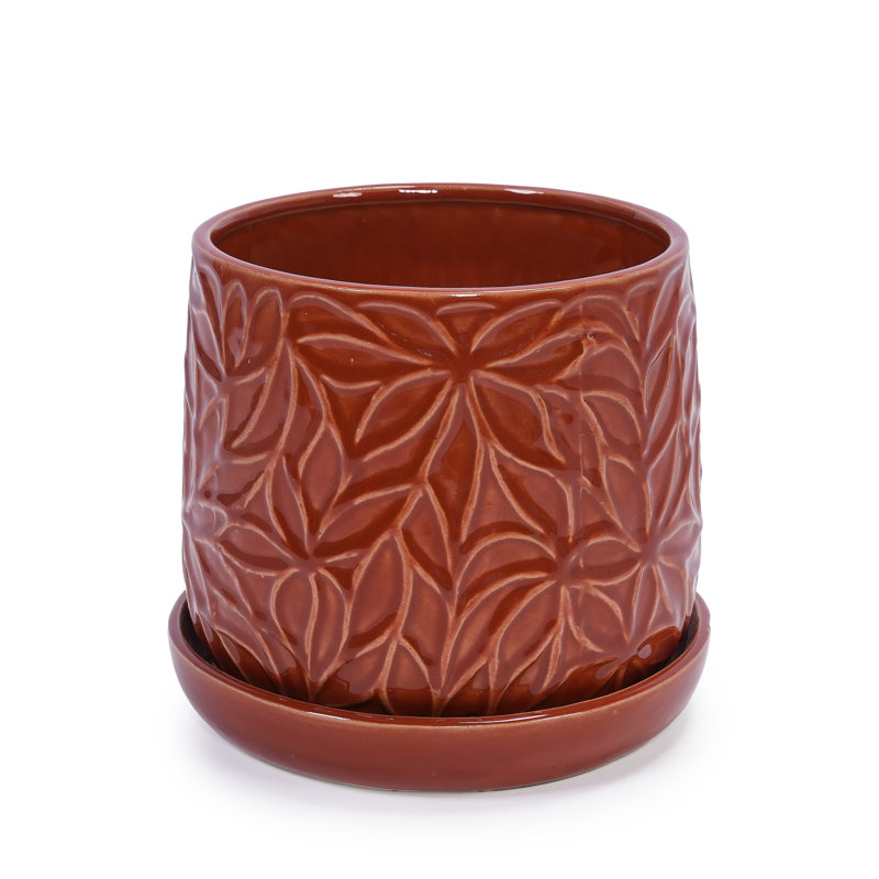 Jardinière moderne en céramique rouge élégante pour patio et jardins intérieurs