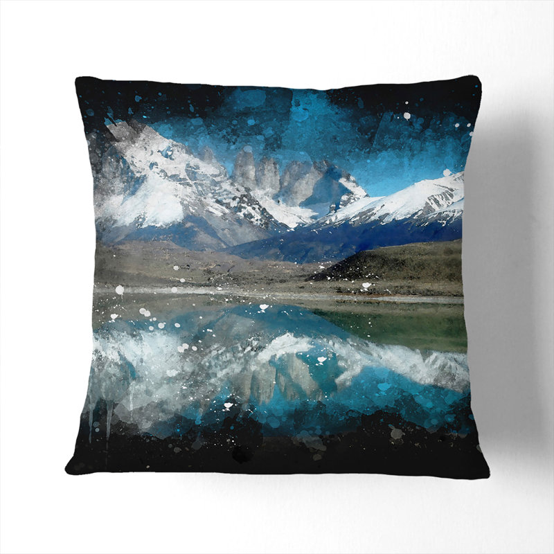 Lake and Mountain in Argentina Scatter Cushion, 40cm H x 40cm W x 15cm D, Black