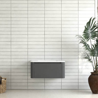 Meuble-lavabo gris de 30 po avec lavabo en céramique blanche, conception flottante moderne, 45 poignées en angle, tiroir à fermeture en douceur, haute température, grand espace de rangement, conception américaine 30 po