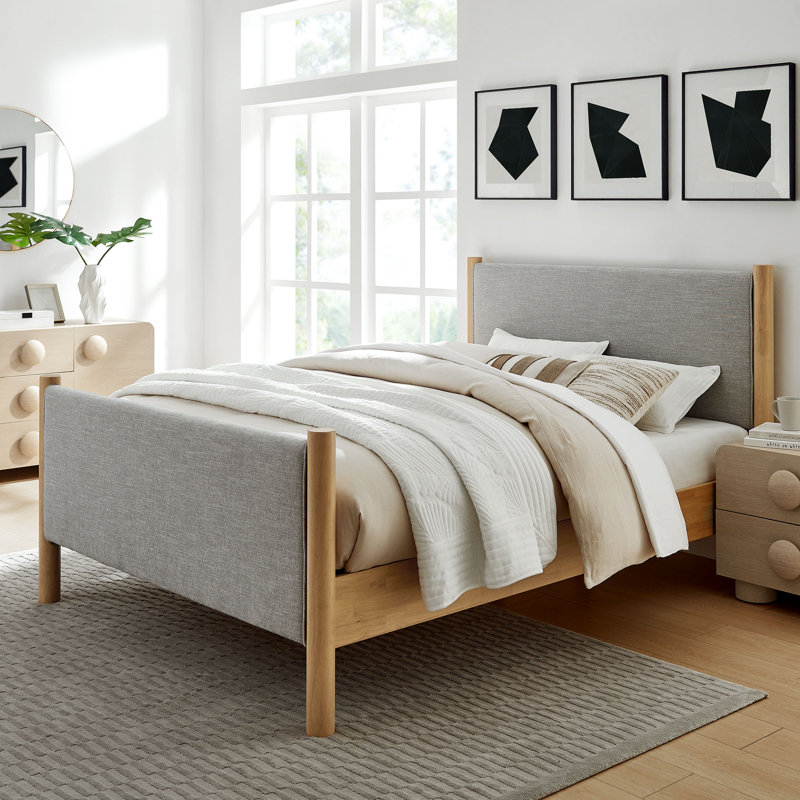 Lit plateforme tapissier Maven Boucle, Bois massif et bois manufacturé, Complète, Chêne blé