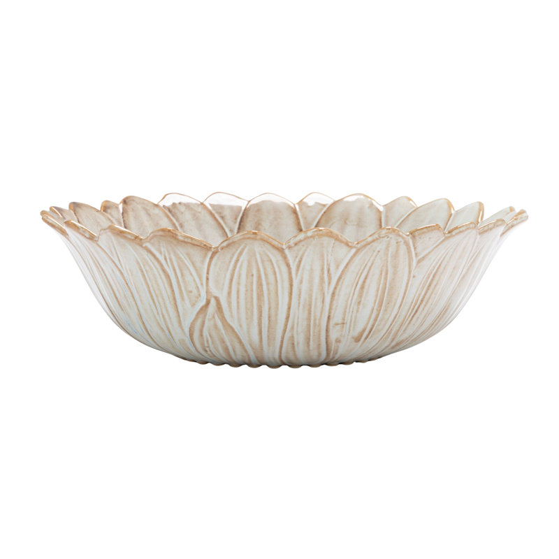 Flower Shaped Stoneware Bowl In Reactive Glaze