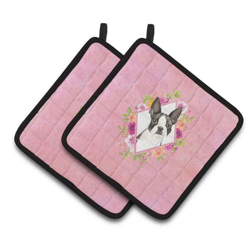 Ensemble de cuisinier poignée 2 pièces caroline trésors sheltie, Rose, Boston-terrier