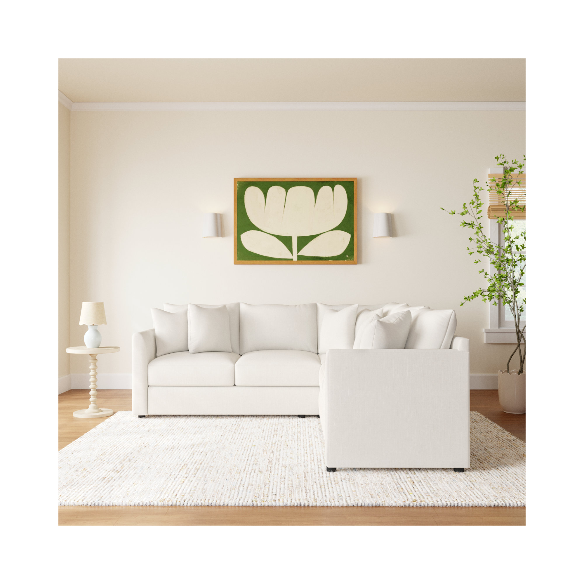 Cecelia Upholstered L-Sectional, Conversation Ivory Basketweave, Left Hand Facing