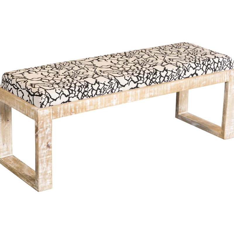 Banc d'appoint noir et blanc avec pieds en bois rembourrés et rembourrés de style rustique