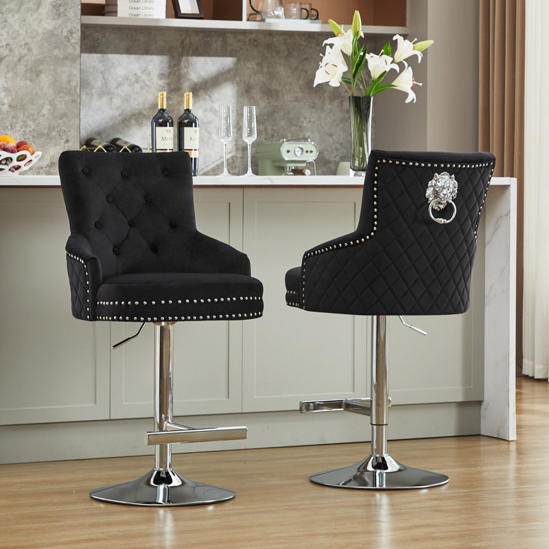 Jakhai Swivel Adjustable Height  Bar Stool with Metal Frame, Black, Chrome