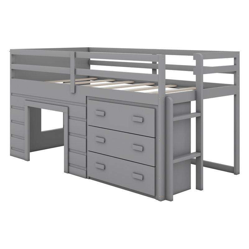 Loft Bed With Drawers And Shelf, Grey