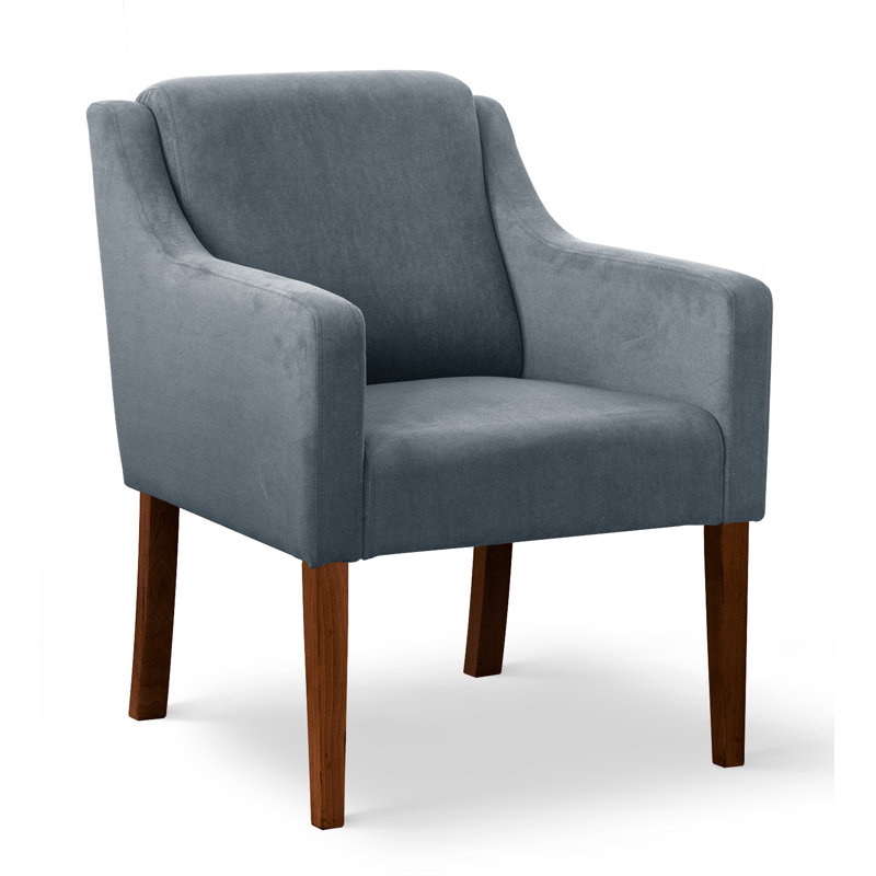 Vanburen 47cm H Velvet Upholstered Armchair, Steel Grey, Walnut