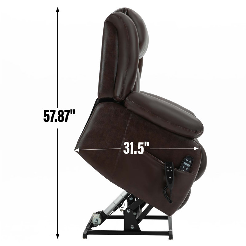 Dual Motor Infinite Position Up To 350 LBS Electric Medium Size Genuine Leather Power Lift Recliner Chair With 8-Point Vibration Massage And Lumbar Heating