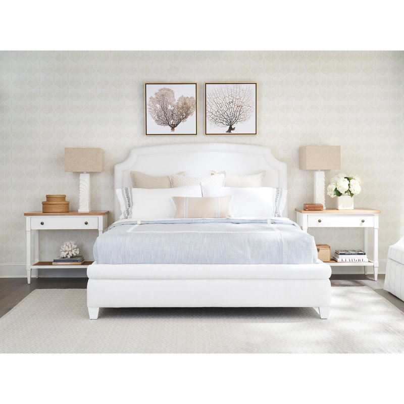 Avalon Pearl White King Upholstered Bed with Arched Headboard