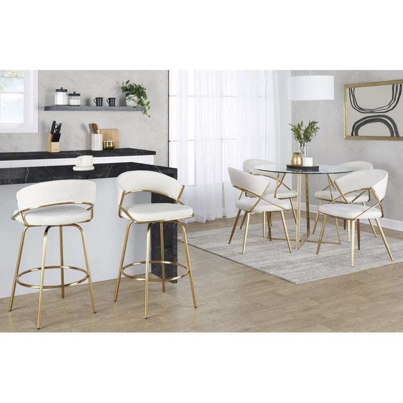 Tabouret de comptoir en métal 26 po avec repose-pieds rond Loehr, Noir, Noir / or, Counter Stool (25.75" Seat Height)