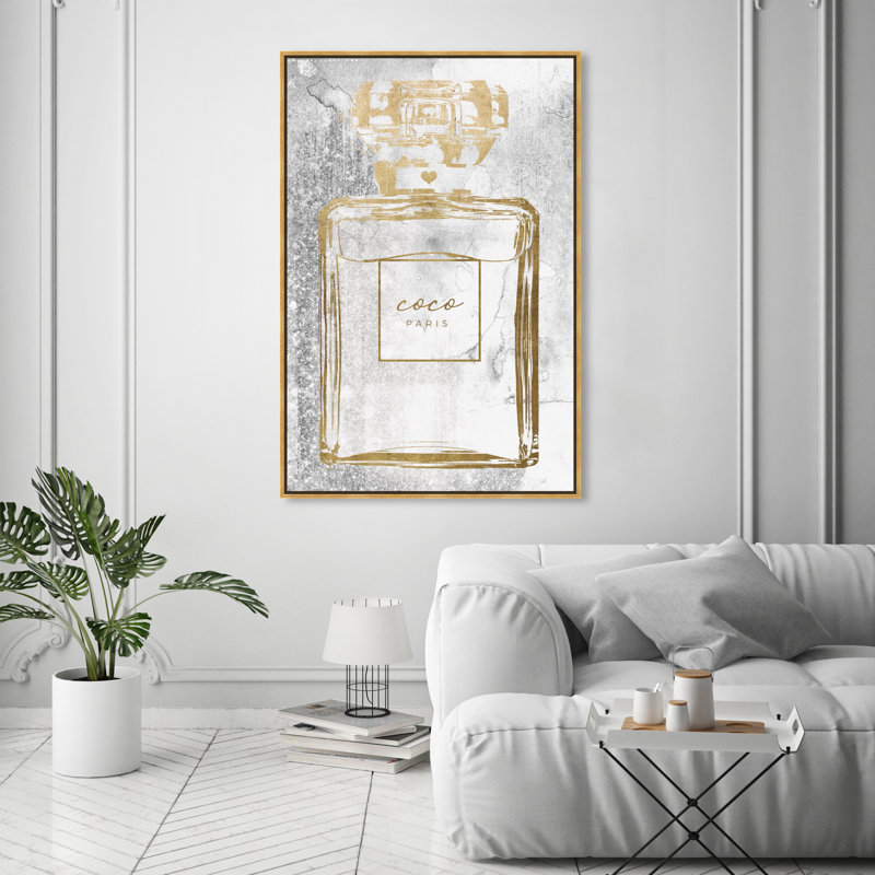 «Fashion and Glam Gold Infinite Perfume», reproduction d'art sur toile, Toile encadrée d'or, H 54 po x l 36 po x P 1,5 po