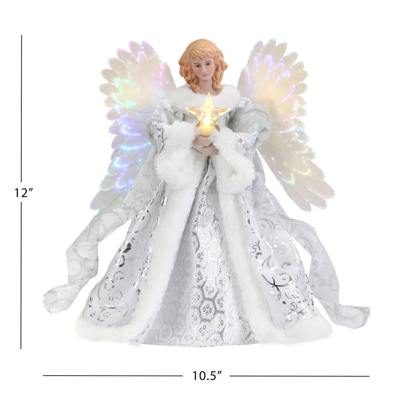 12" White Porcelain Fiber Optic Angel Tree Topper