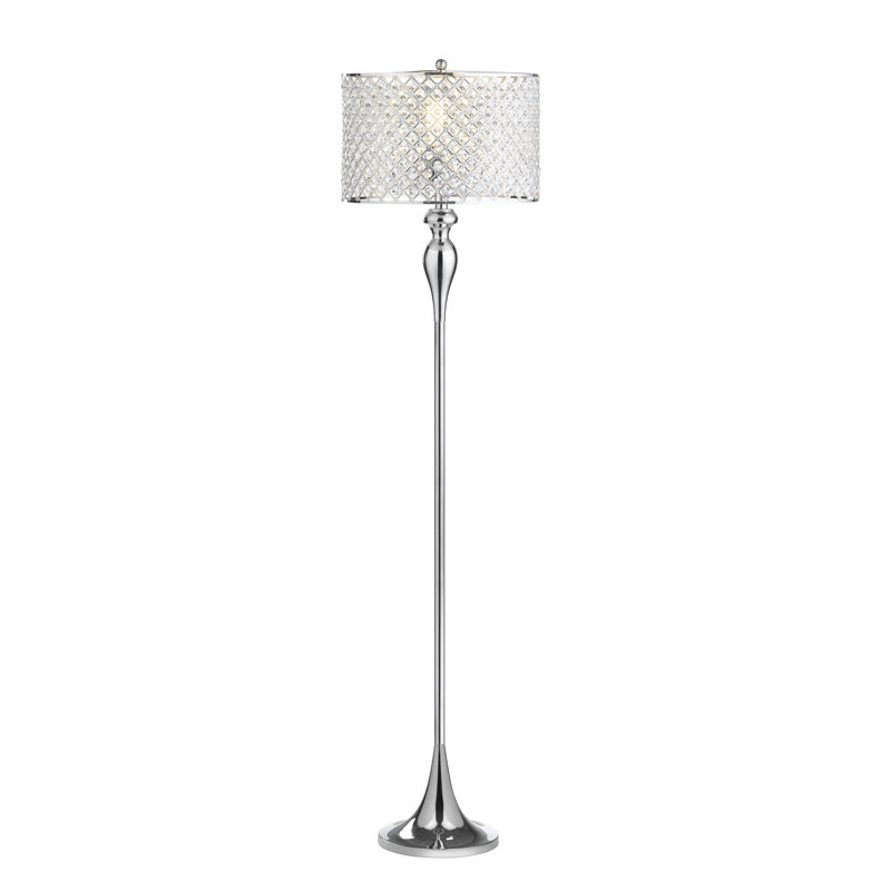 Lampe sur pied avec abat-jour double tambour, Argent poli