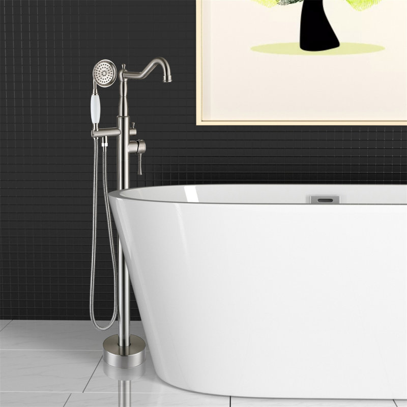 Freestanding Bathtub Faucet With Hand Shower, Brushed Nickel