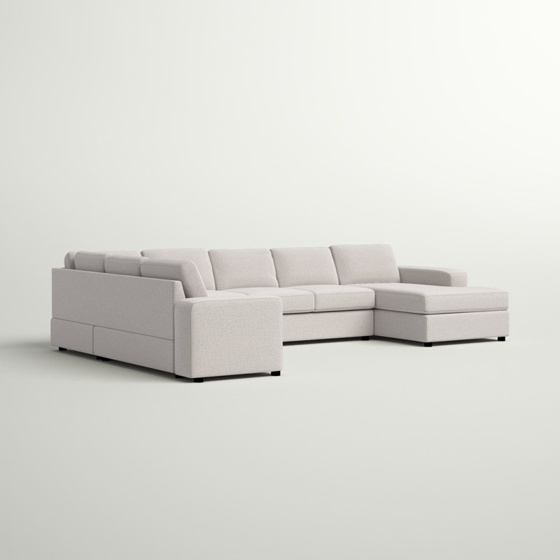 Harwich Upholstered U-Shaped Sectional Reversible, Beige Linen Blend