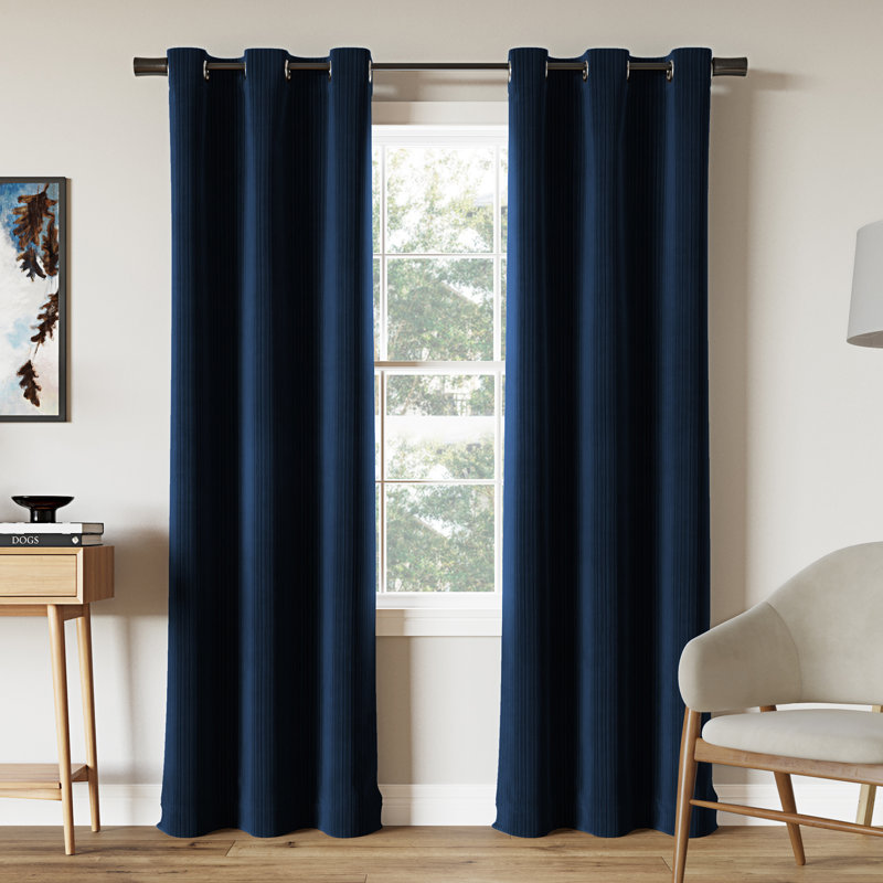 Cascade Pleated Velvet Blackout Grommet Curtain Panel, 40" W x 96" L, Navy Blue