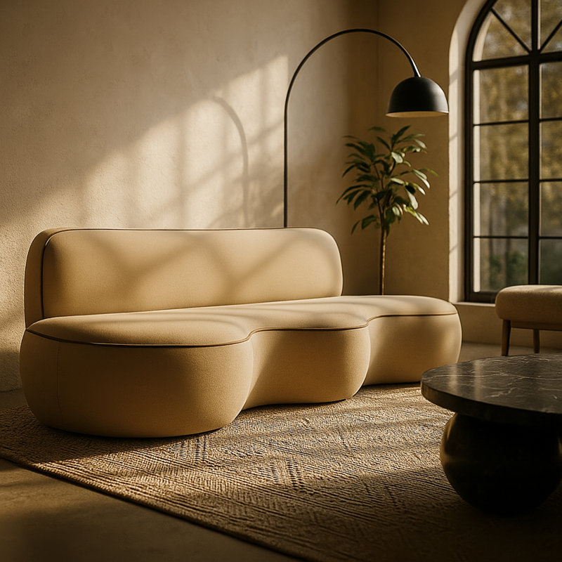 Canapé en velours 100 po Swerve, Velours beige