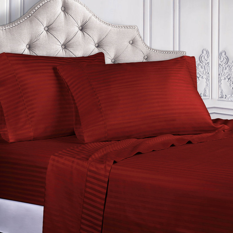 Gisla 400 Thread Count Striped Deep Pocket 100% Egyptian Cotton Sheet Se, Burgundy, Split King Sheet Set with 2 Pillowcases